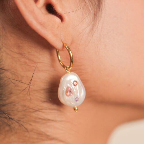 Organic Shape Earring - Multi Colour Stones