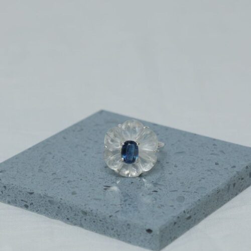 Crystal & Kyanite Flower Silver Ring