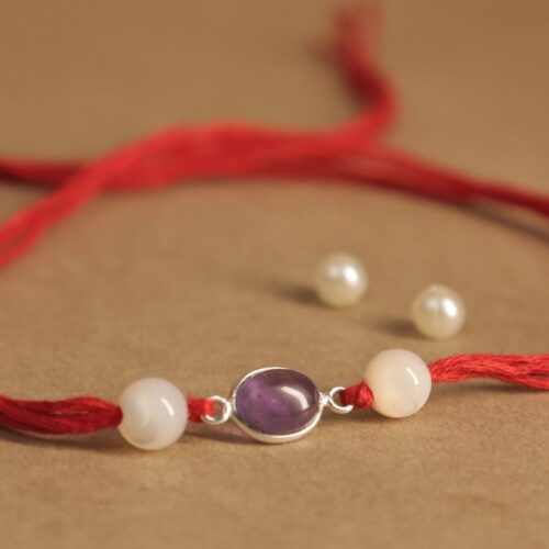 Amethyst & Pearl Silver Rakhi