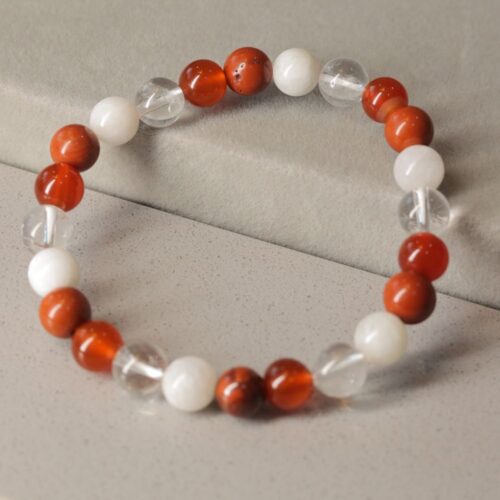Clear Quartz, Red Jasper, Carnelian & Pearl Beads Bracelet