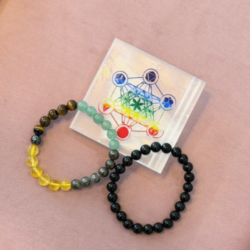 Black Tourmaline Bracelet with FREE Selenite Plate & Money Magnet Bracelet