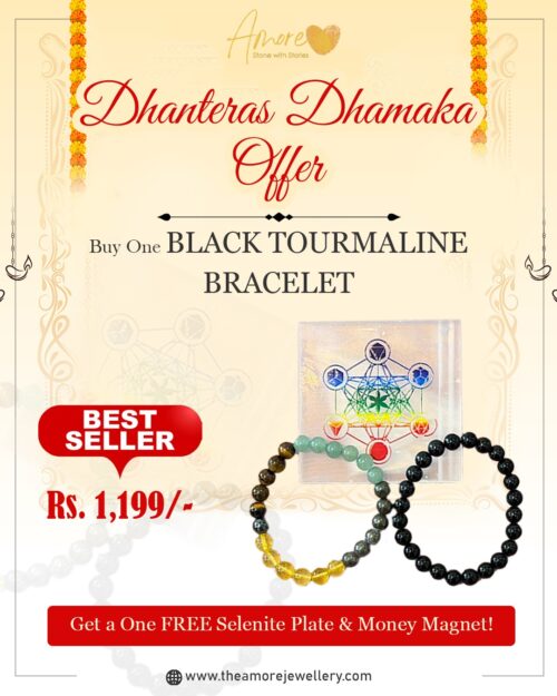 Black Tourmaline Bracelet with FREE Selenite Plate & Money Magnet Bracelet